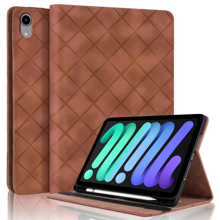 For iPad mini 6 / mini 2024 Rhombus Embossed Leather Smart Tablet Case(Brown) - iPad mini 2024 Cases by buy2fix | Online Shopping UK | buy2fix