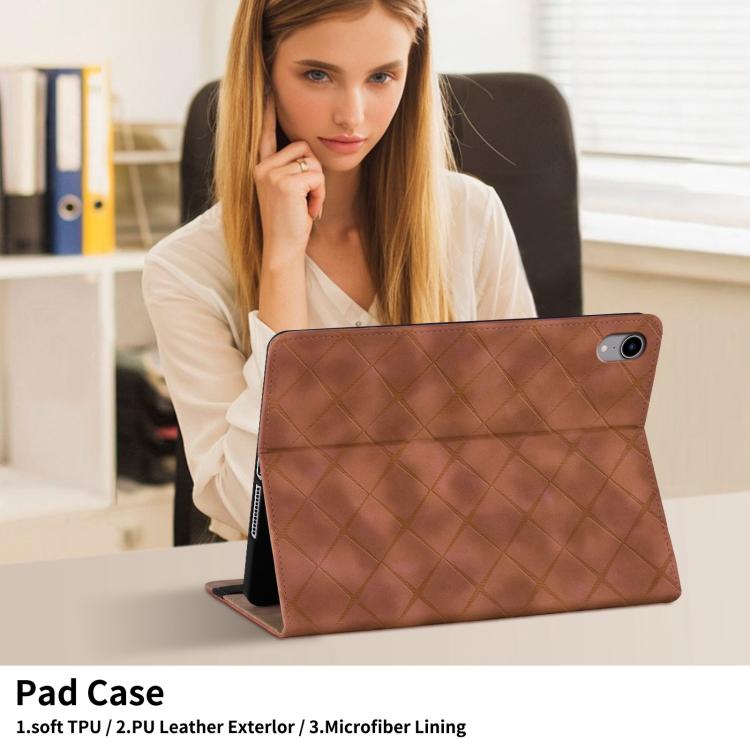 For iPad mini 6 / mini 2024 Rhombus Embossed Leather Smart Tablet Case(Brown) - iPad mini 2024 Cases by buy2fix | Online Shopping UK | buy2fix