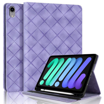 For iPad mini 6 / mini 2024 Rhombus Embossed Leather Smart Tablet Case(Purple) - iPad mini 2024 Cases by buy2fix | Online Shopping UK | buy2fix