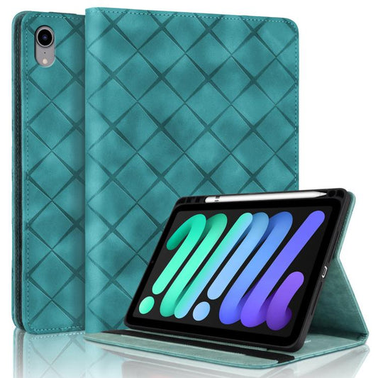 For iPad mini 6 / mini 2024 Rhombus Embossed Leather Smart Tablet Case(Green) - iPad mini 2024 Cases by buy2fix | Online Shopping UK | buy2fix