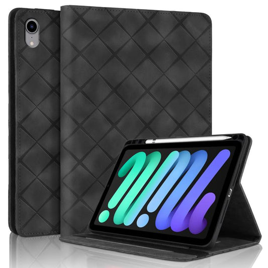 For iPad mini 6 / mini 2024 Rhombus Embossed Leather Smart Tablet Case(Black) - iPad mini 2024 Cases by buy2fix | Online Shopping UK | buy2fix