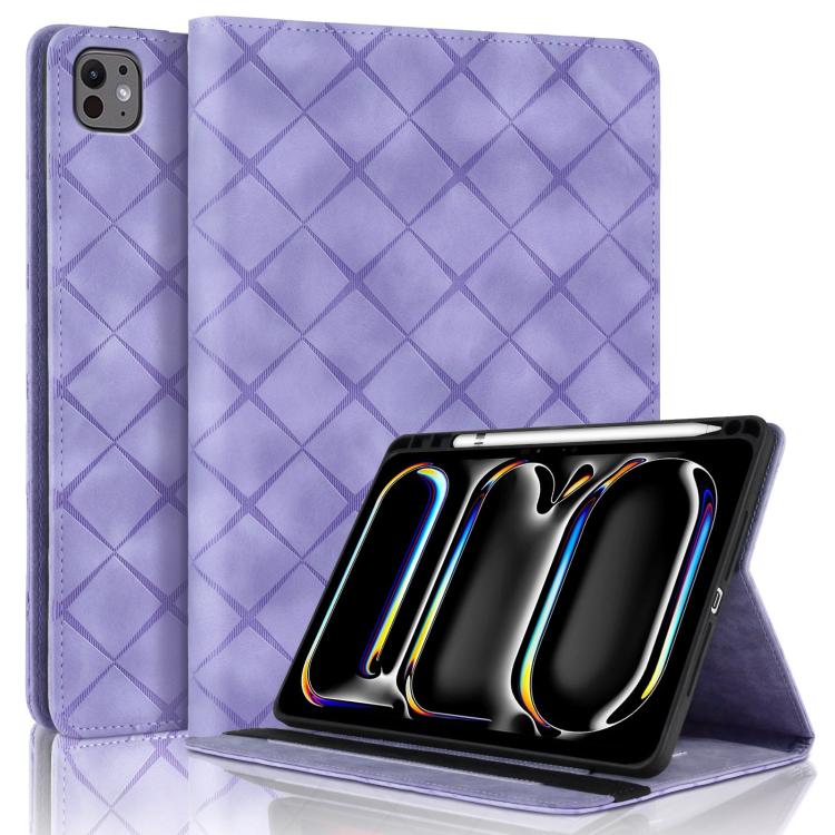For iPad Pro 11 2024 Rhombus Embossed Leather Smart Tablet Case(Purple) - iPad Pro 11 2024 Cases by buy2fix | Online Shopping UK | buy2fix
