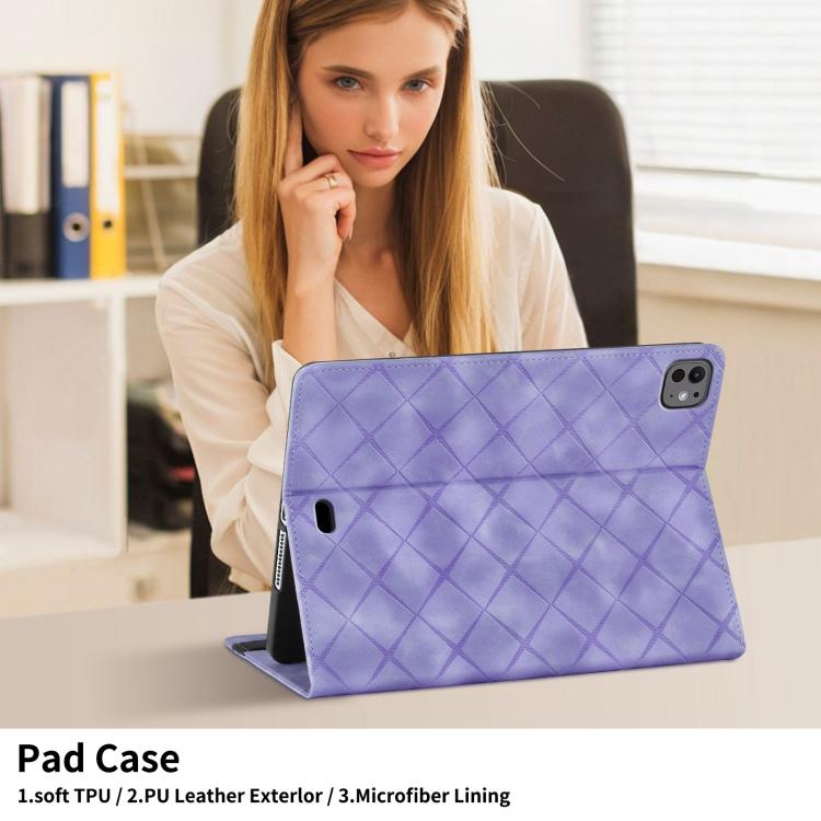 For iPad Pro 11 2024 Rhombus Embossed Leather Smart Tablet Case(Purple) - iPad Pro 11 2024 Cases by buy2fix | Online Shopping UK | buy2fix