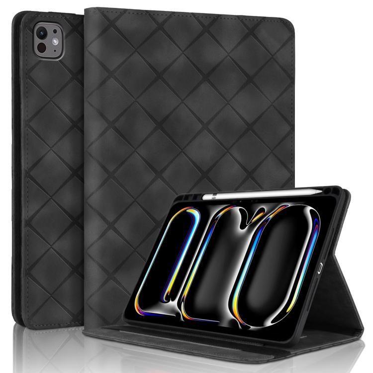 For iPad Pro 11 2024 Rhombus Embossed Leather Smart Tablet Case(Black) - iPad Pro 11 2024 Cases by buy2fix | Online Shopping UK | buy2fix