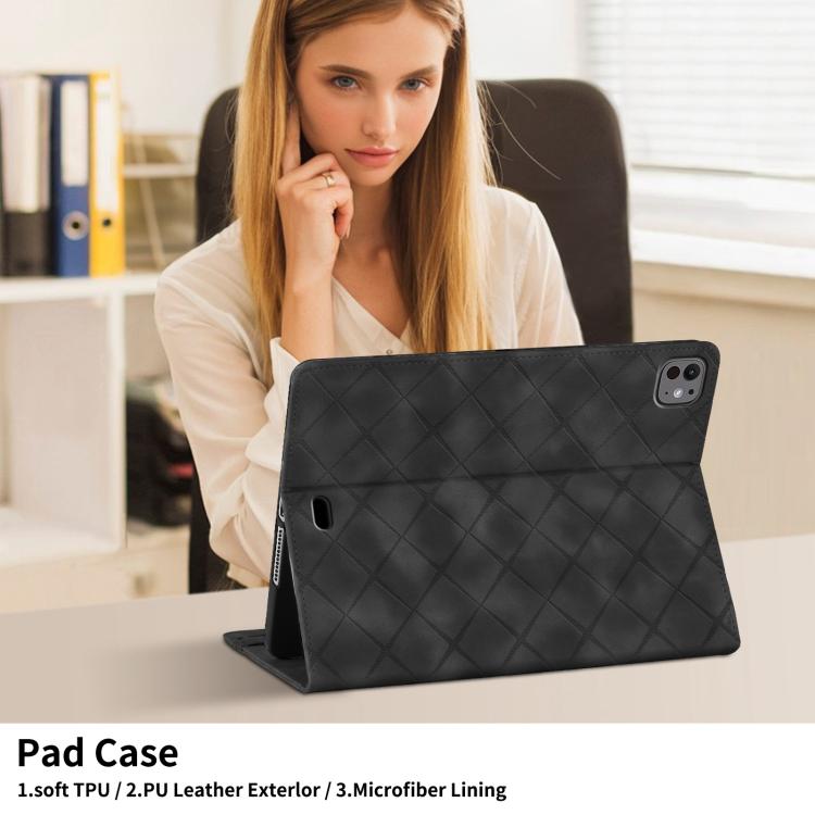 For iPad Pro 11 2024 Rhombus Embossed Leather Smart Tablet Case(Black) - iPad Pro 11 2024 Cases by buy2fix | Online Shopping UK | buy2fix
