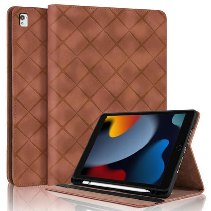 For iPad 10.2 2021 / Air 10.5 Rhombus Embossed Leather Smart Tablet Case(Brown) - iPad 10.2 Cases by buy2fix | Online Shopping UK | buy2fix