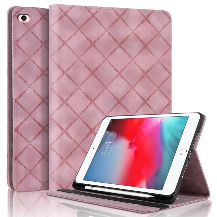 For iPad mini 5 / 4 / 3 / 2 / 1 Rhombus Embossed Leather Smart Tablet Case(Pink) - iPad mini (2019) / mini 5 Cases by buy2fix | Online Shopping UK | buy2fix