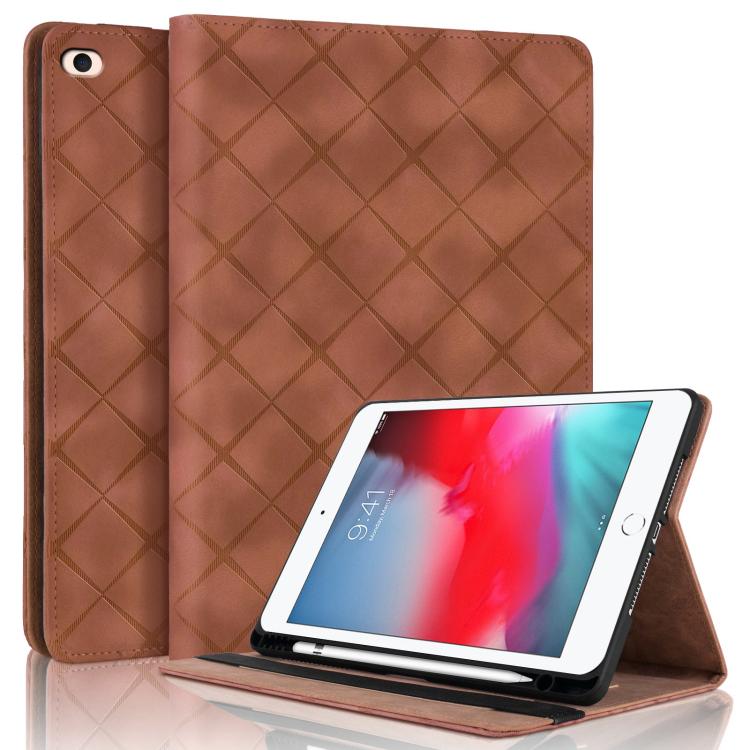 For iPad mini 5 / 4 / 3 / 2 / 1 Rhombus Embossed Leather Smart Tablet Case(Brown) - iPad mini (2019) / mini 5 Cases by buy2fix | Online Shopping UK | buy2fix