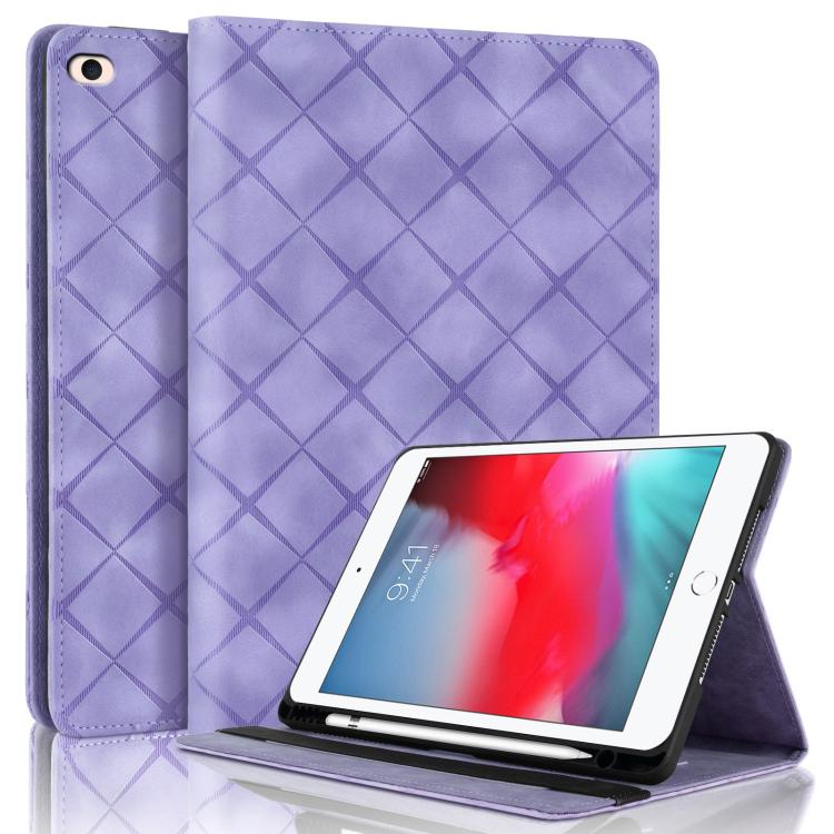 For iPad mini 5 / 4 / 3 / 2 / 1 Rhombus Embossed Leather Smart Tablet Case(Purple) - iPad mini (2019) / mini 5 Cases by buy2fix | Online Shopping UK | buy2fix