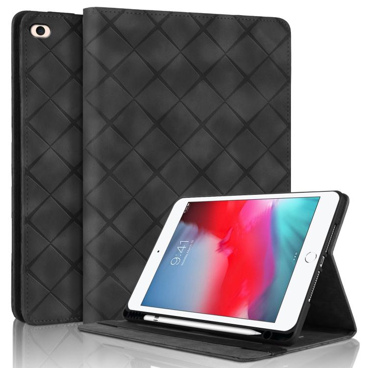For iPad mini 5 / 4 / 3 / 2 / 1 Rhombus Embossed Leather Smart Tablet Case(Black) - iPad mini (2019) / mini 5 Cases by buy2fix | Online Shopping UK | buy2fix