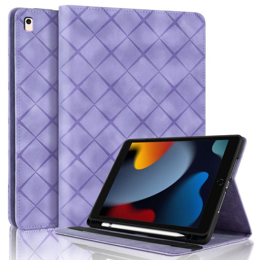 For iPad Air / Air 2 / 9.7 2017 / 2018 Rhombus Embossed Leather Smart Tablet Case(Purple) - iPad 9.7 (2018) & (2017) Cases by buy2fix | Online Shopping UK | buy2fix