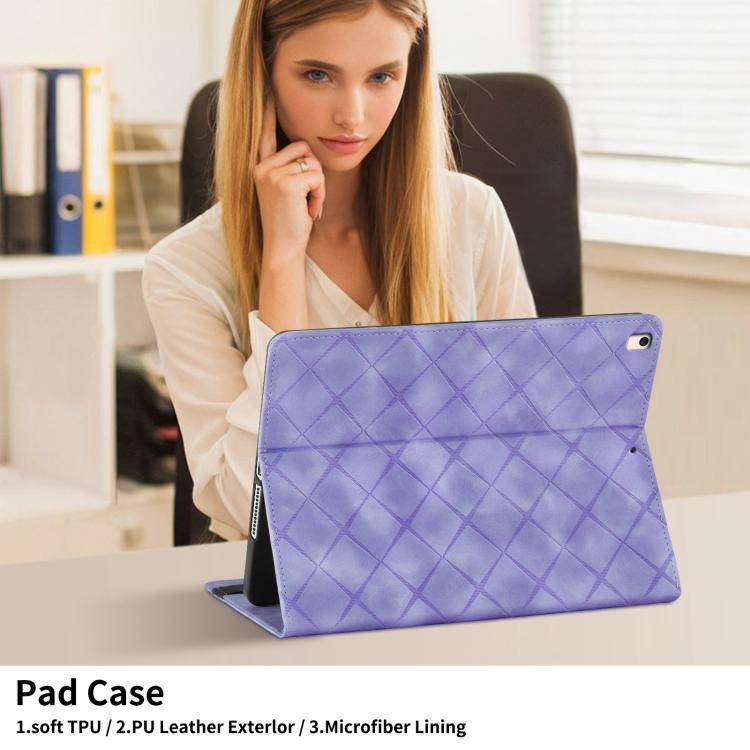 For iPad Air / Air 2 / 9.7 2017 / 2018 Rhombus Embossed Leather Smart Tablet Case(Purple) - iPad 9.7 (2018) & (2017) Cases by buy2fix | Online Shopping UK | buy2fix