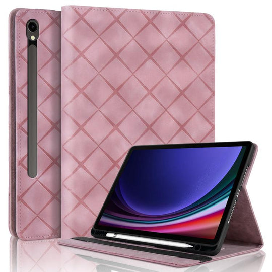 For Samsung Galaxy Tab S10 / S9 FE Rhombus Embossing Leather Tablet Case(Pink)