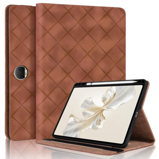 For Honor Pad 9 12.1 2023 Rhombus Embossing Leather Tablet Case(Brown)