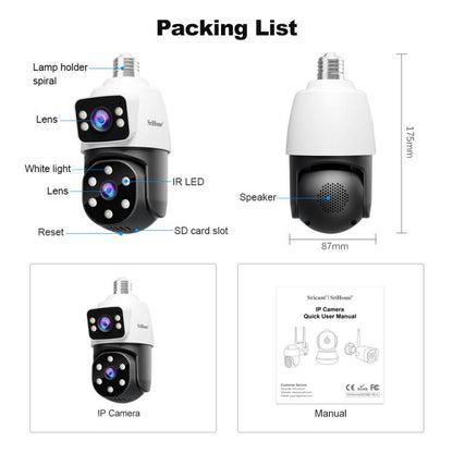 SriHome SH068 E27 4MP HD Dual Lens Light Bulb Camera Outdoor IP66 Waterproof(White) - Light Bulb Camera by SriHome | Online Shopping UK | buy2fix