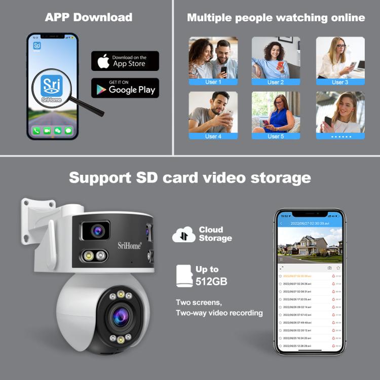 SriHome SH055B 8MP HD Multi-lens Super Wide Angle Panoramic PTZ Dome Camera(EU Plug) - Dome Camera by SriHome | Online Shopping UK | buy2fix