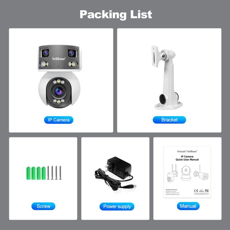 SriHome SH055B 8MP HD Multi-lens Super Wide Angle Panoramic PTZ Dome Camera(EU Plug) - Dome Camera by SriHome | Online Shopping UK | buy2fix