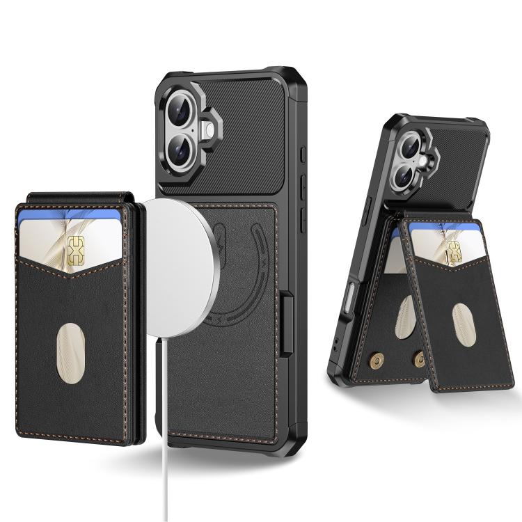 For iPhone 16 Plus 2-in-1 Magnetic Wallet MagSafe Leather Back Phone Case(Black) - iPhone 16 Plus Cases by buy2fix | Online Shopping UK | buy2fix