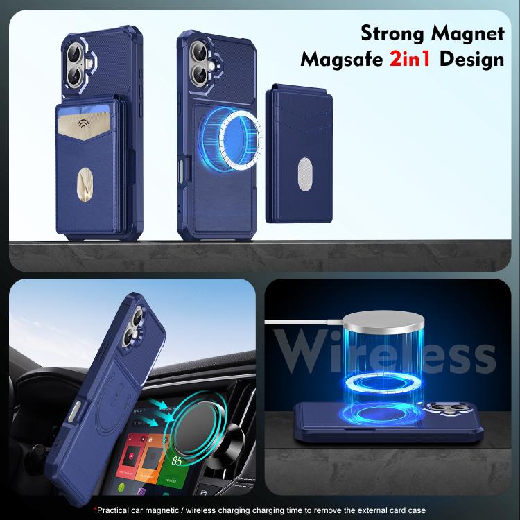 For iPhone 16 Plus 2-in-1 Magnetic Wallet MagSafe Leather Back Phone Case(Blue) - iPhone 16 Plus Cases by buy2fix | Online Shopping UK | buy2fix