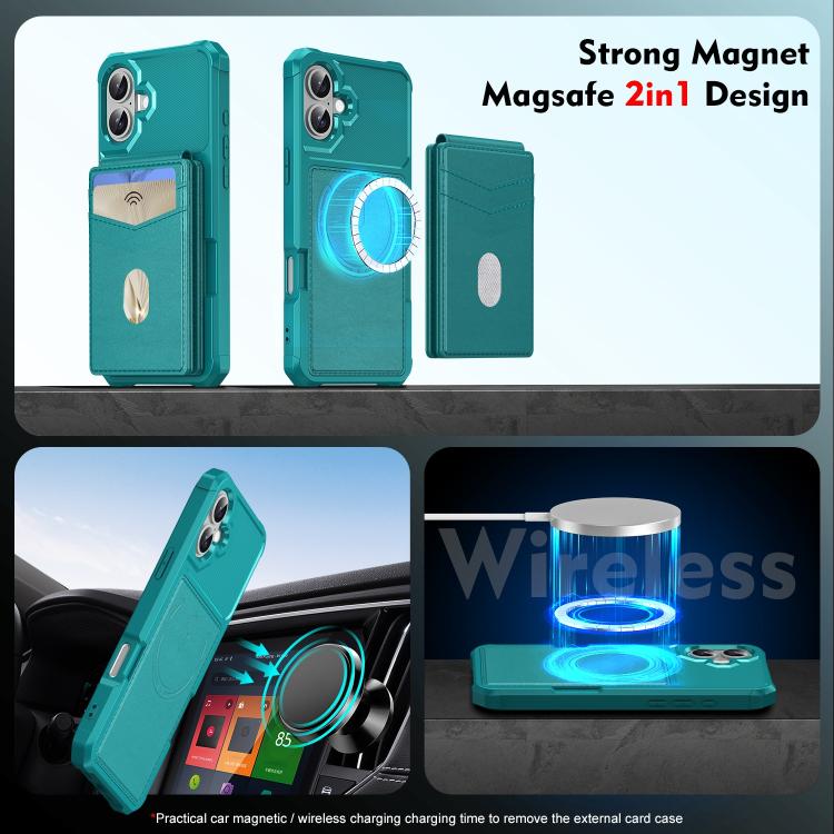 For iPhone 16 Plus 2-in-1 Magnetic Wallet MagSafe Leather Back Phone Case(Green) - iPhone 16 Plus Cases by buy2fix | Online Shopping UK | buy2fix
