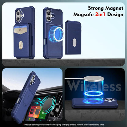 For iPhone 16 2-in-1 Magnetic Wallet MagSafe Leather Back Phone Case(Blue) - iPhone 16 Cases by buy2fix | Online Shopping UK | buy2fix