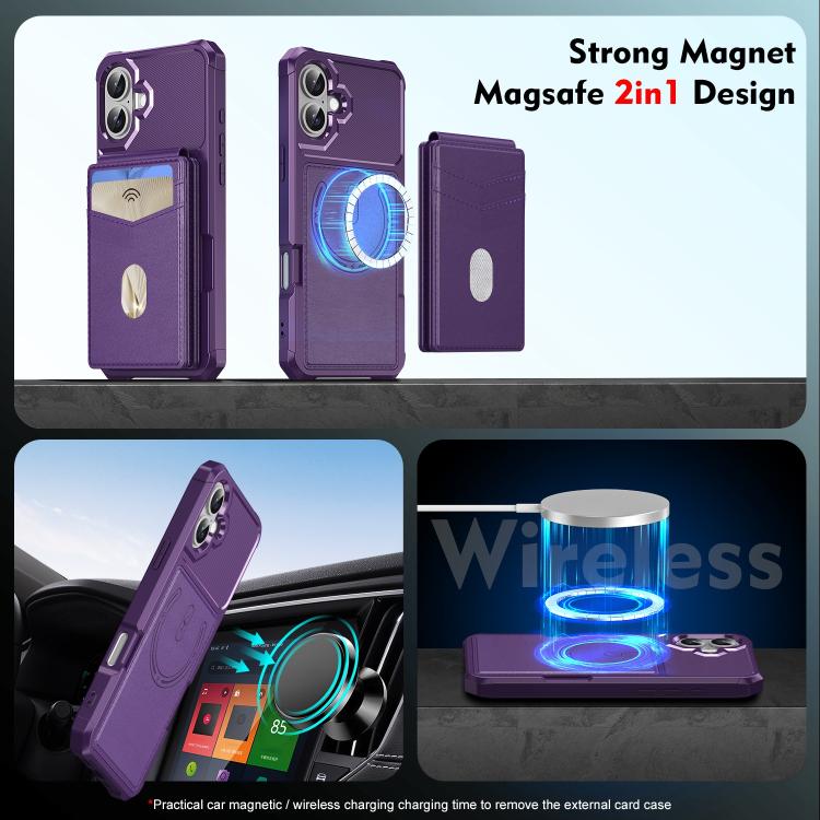 For iPhone 16 2-in-1 Magnetic Wallet MagSafe Leather Back Phone Case(Purple) - iPhone 16 Cases by buy2fix | Online Shopping UK | buy2fix