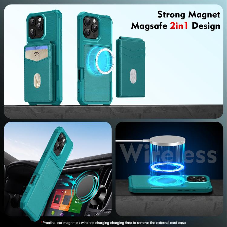For iPhone 15 Pro Max 2-in-1 Magnetic Wallet MagSafe Leather Back Phone Case(Green) - iPhone 15 Pro Max Cases by buy2fix | Online Shopping UK | buy2fix
