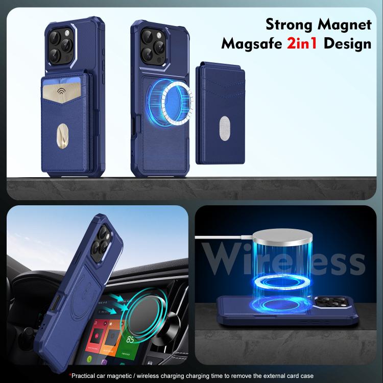For iPhone 15 Pro 2-in-1 Magnetic Wallet MagSafe Leather Back Phone Case(Blue) - iPhone 15 Pro Cases by buy2fix | Online Shopping UK | buy2fix