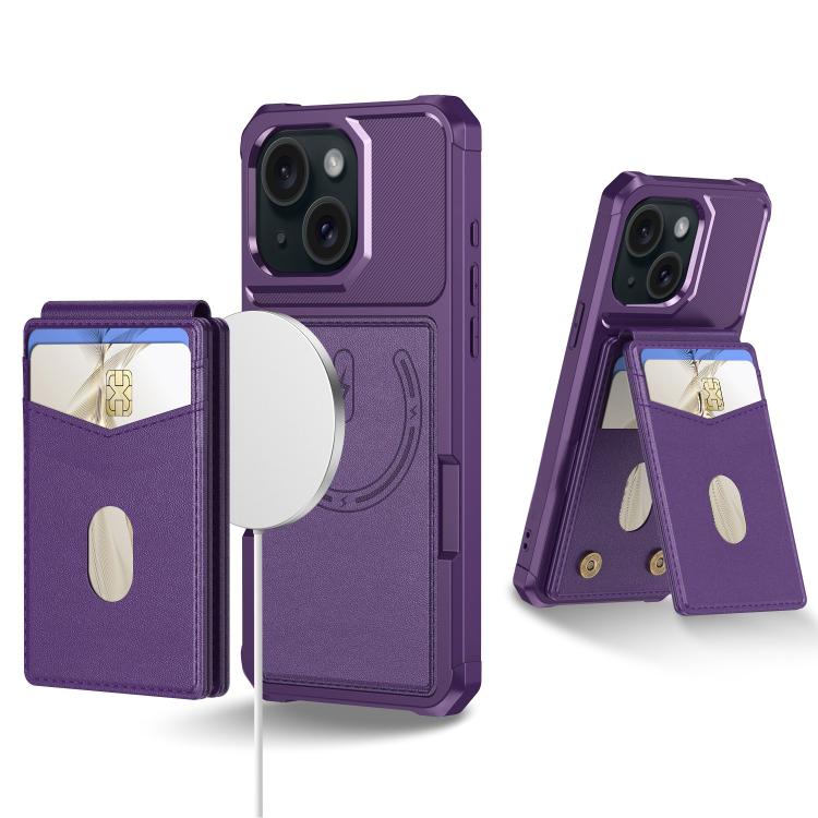 For iPhone 15 Plus 2-in-1 Magnetic Wallet MagSafe Leather Back Phone Case(Purple) - iPhone 15 Plus Cases by buy2fix | Online Shopping UK | buy2fix