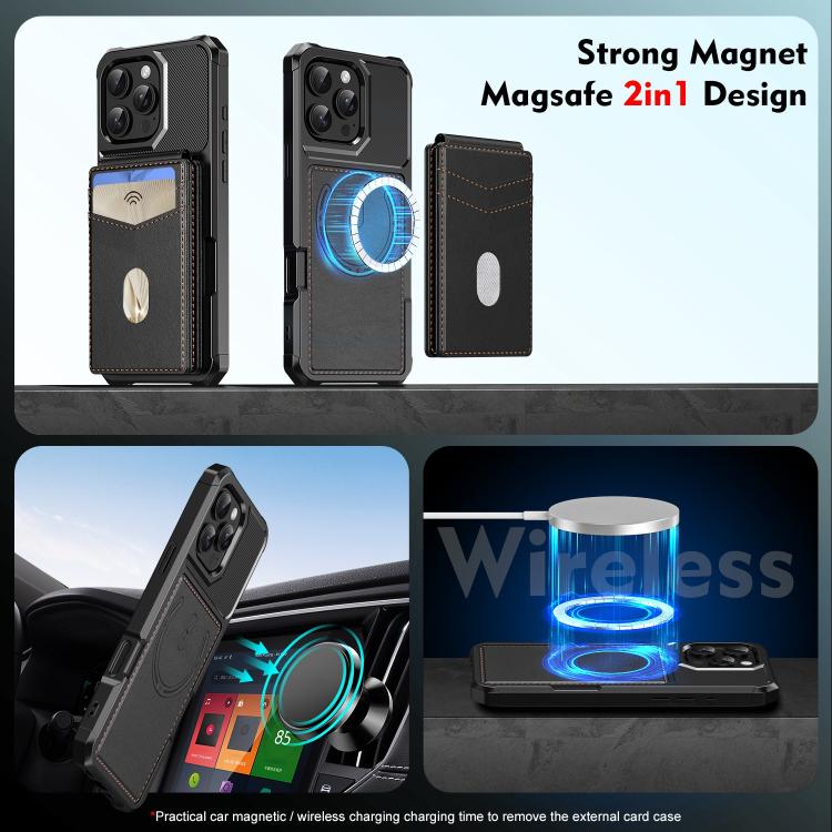 For iPhone 12 / 12 Pro 2-in-1 Magnetic Wallet MagSafe Leather Back Phone Case(Black) - More iPhone Cases by buy2fix | Online Shopping UK | buy2fix