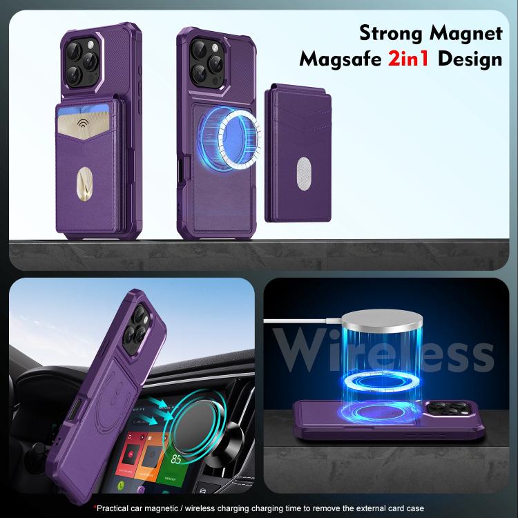 For iPhone 12 Pro Max 2-in-1 Magnetic Wallet MagSafe Leather Back Phone Case(Purple) - iPhone 12 Pro Max Cases by buy2fix | Online Shopping UK | buy2fix