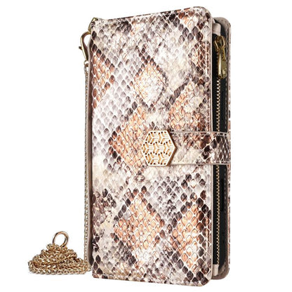 For iPhone 12 / 12 Pro Crossbody Handle Snake Texture Leather Phone Case(White) - iPhone 12 / 12 Pro Cases by buy2fix | Online Shopping UK | buy2fix