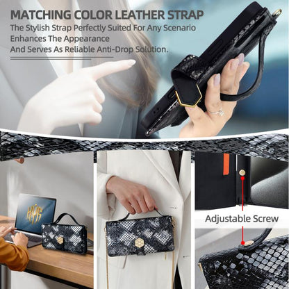 For iPhone 12 Pro Max Crossbody Handle Snake Texture Leather Phone Case(Black) - iPhone 12 Pro Max Cases by buy2fix | Online Shopping UK | buy2fix