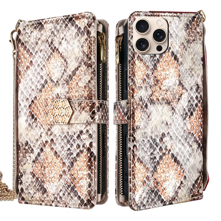 For iPhone 12 Pro Max Crossbody Handle Snake Texture Leather Phone Case(White) - iPhone 12 Pro Max Cases by buy2fix | Online Shopping UK | buy2fix