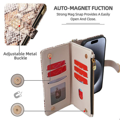 For iPhone 12 Pro Max Crossbody Handle Snake Texture Leather Phone Case(White) - iPhone 12 Pro Max Cases by buy2fix | Online Shopping UK | buy2fix