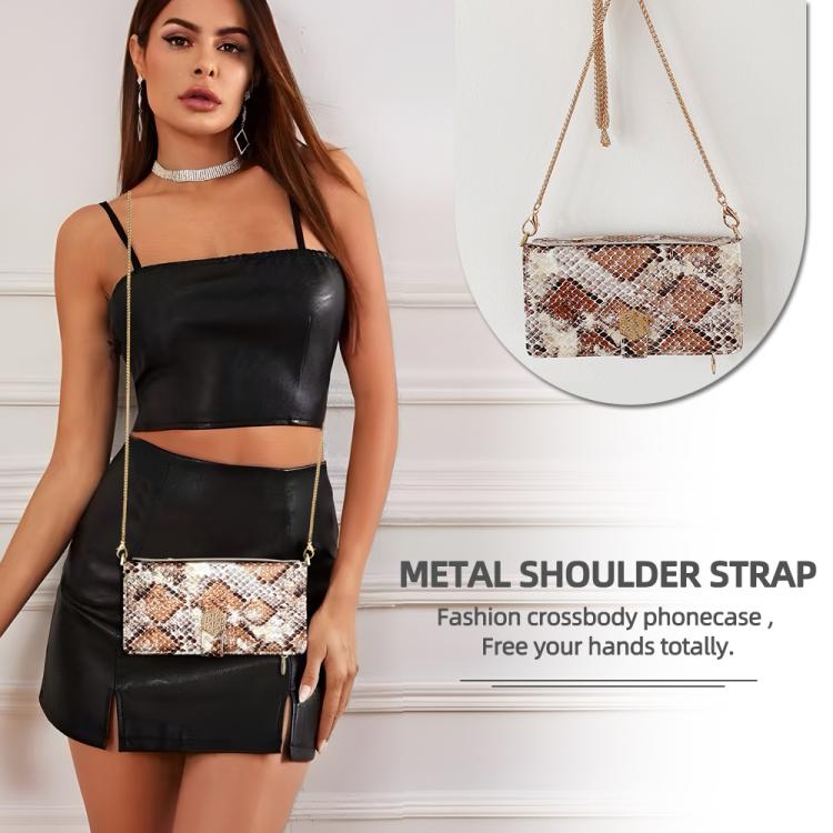 For iPhone 12 Pro Max Crossbody Handle Snake Texture Leather Phone Case(White) - iPhone 12 Pro Max Cases by buy2fix | Online Shopping UK | buy2fix