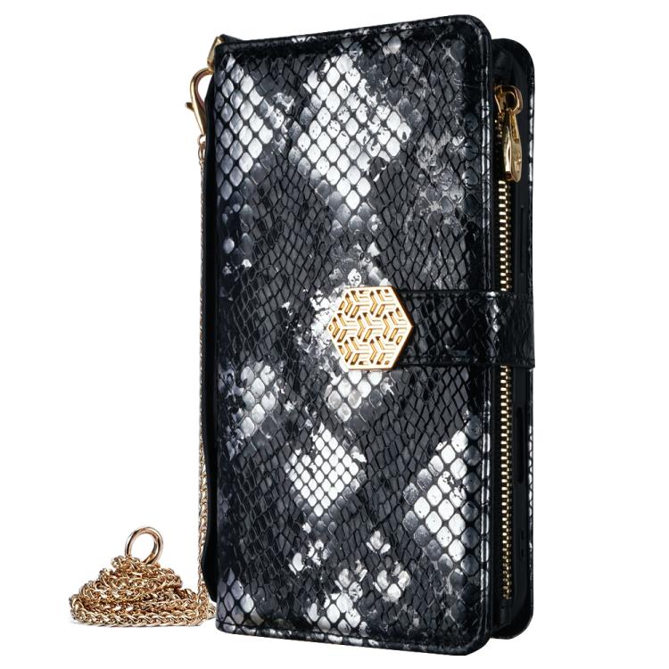 For iPhone 14 Pro Crossbody Handle Snake Texture Leather Phone Case(Black) - iPhone 14 Pro Cases by buy2fix | Online Shopping UK | buy2fix