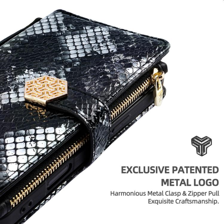 For iPhone 15 Pro Crossbody Handle Snake Texture Leather Phone Case(Black) - iPhone 15 Pro Cases by buy2fix | Online Shopping UK | buy2fix