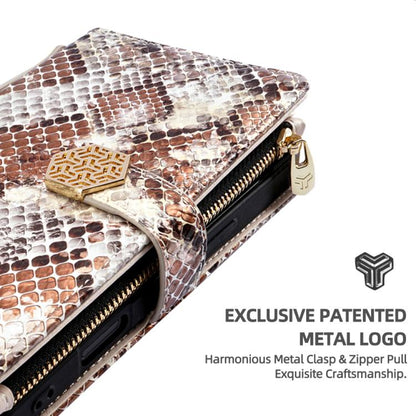 For iPhone 16 Plus Crossbody Handle Snake Texture Leather Phone Case(White) - iPhone 16 Plus Cases by buy2fix | Online Shopping UK | buy2fix