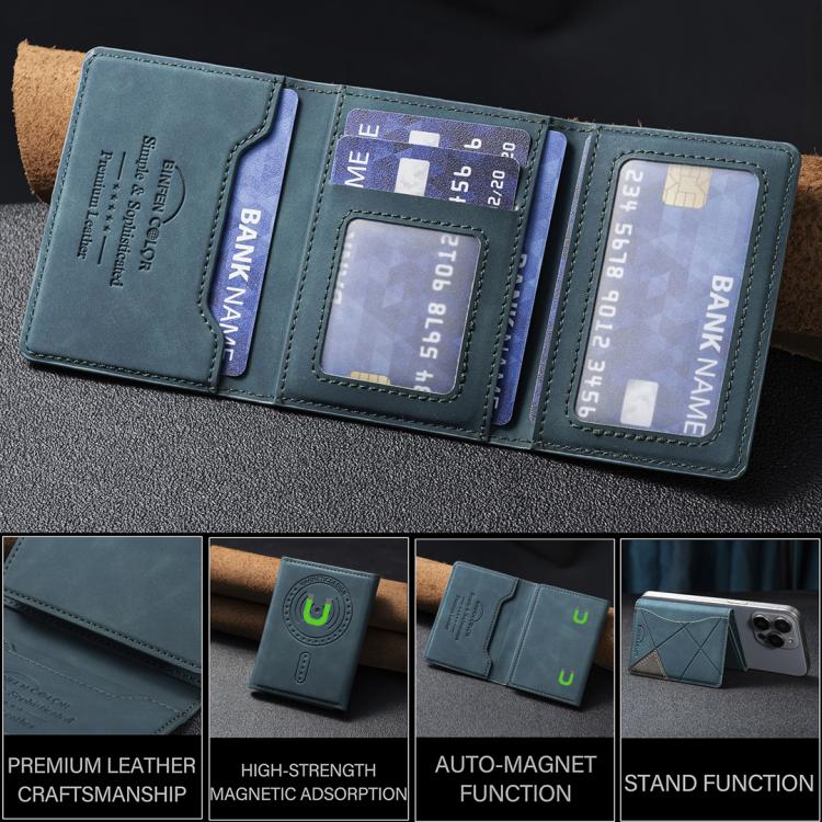Prismatic Leather Horizontal Magnetic Wallet Card Bag Case(Green) - Adhesive Card Holders by buy2fix | Online Shopping UK | buy2fix