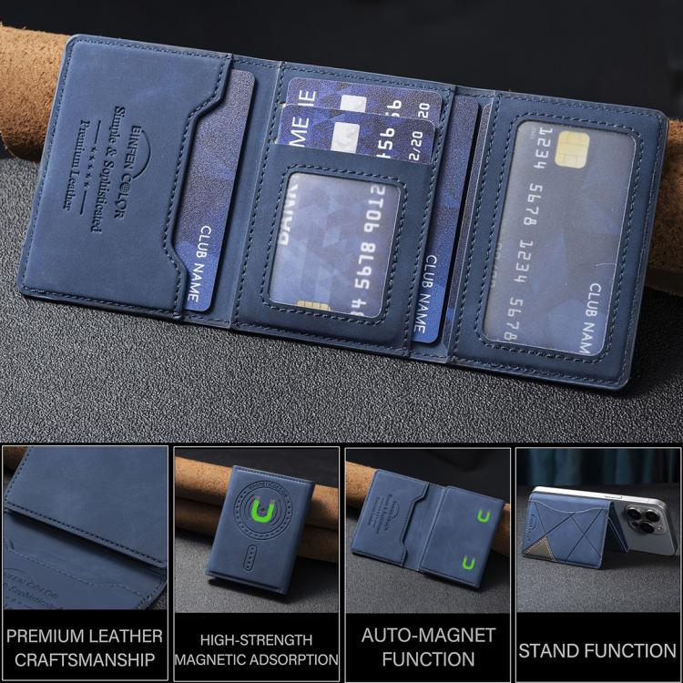 Prismatic Leather Horizontal Magnetic Wallet Card Bag Case(Blue) - Adhesive Card Holders by buy2fix | Online Shopping UK | buy2fix