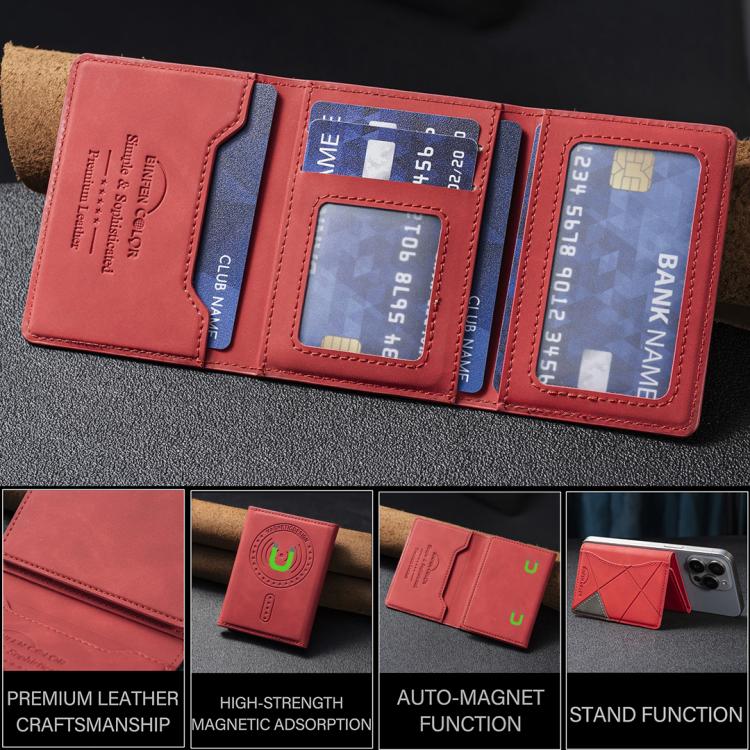 Prismatic Leather Horizontal Magnetic Wallet Card Bag Case(Red) - Adhesive Card Holders by buy2fix | Online Shopping UK | buy2fix