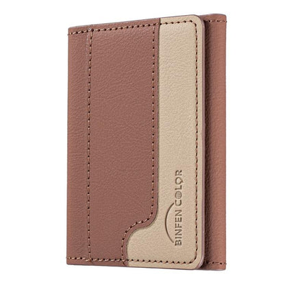 Color Matching Leather Horizontal Magnetic Wallet Card Bag Case(Brown) - Adhesive Card Holders by buy2fix | Online Shopping UK | buy2fix