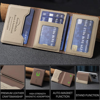 Color Matching Leather Horizontal Magnetic Wallet Card Bag Case(Brown) - Adhesive Card Holders by buy2fix | Online Shopping UK | buy2fix