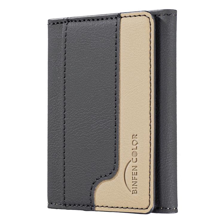 Color Matching Leather Horizontal Magnetic Wallet Card Bag Case(Black) - Adhesive Card Holders by buy2fix | Online Shopping UK | buy2fix