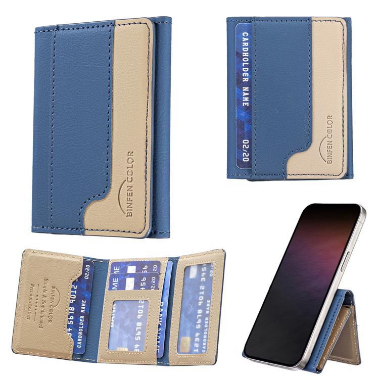 Color Matching Leather Horizontal Magnetic Wallet Card Bag Case(Blue) - Adhesive Card Holders by buy2fix | Online Shopping UK | buy2fix