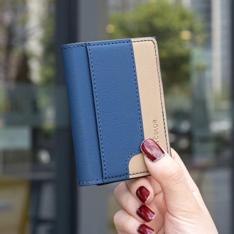 Color Matching Leather Horizontal Magnetic Wallet Card Bag Case(Blue) - Adhesive Card Holders by buy2fix | Online Shopping UK | buy2fix