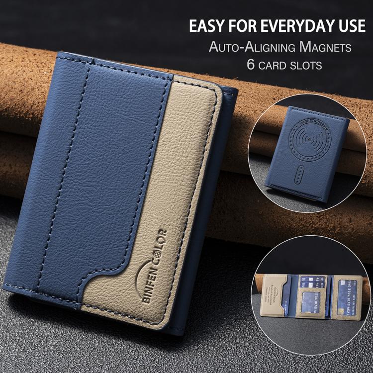 Color Matching Leather Horizontal Magnetic Wallet Card Bag Case(Blue) - Adhesive Card Holders by buy2fix | Online Shopping UK | buy2fix