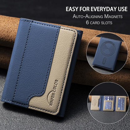 Color Matching Leather Horizontal Magnetic Wallet Card Bag Case(Blue) - Adhesive Card Holders by buy2fix | Online Shopping UK | buy2fix