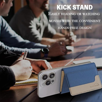 Color Matching Leather Horizontal Magnetic Wallet Card Bag Case(Blue) - Adhesive Card Holders by buy2fix | Online Shopping UK | buy2fix